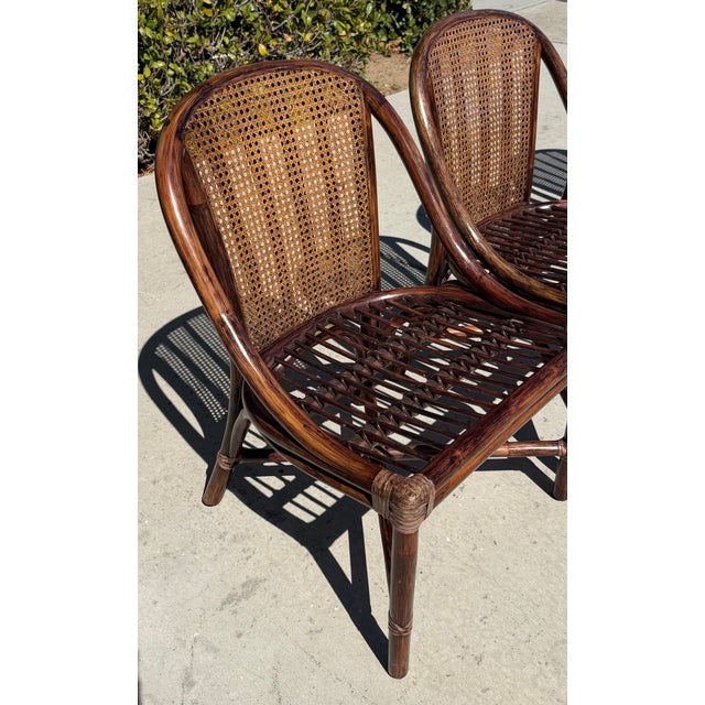 Authentic McGuire Vintage Rattan Cane Back Dining Chairs & Pedestal Table For Sale - Image 13 of 18