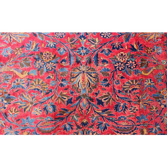 Antique Persian All-Over Kashan Rug With Leaf and Bird Pattern in Red & Blue For Sale - Image 10 of 13