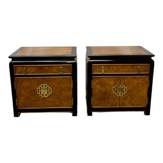Vintage Century Raymond Sobota Chin Hua Collection Chinoiserie Style Burl Wood Nightstands - Pair For Sale