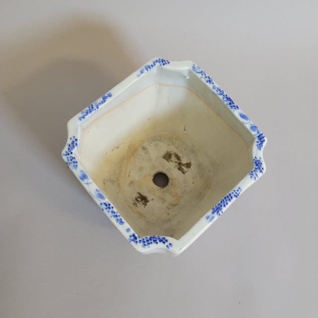 Japanese Blue & White Porcelain Bonsai Planter Cachepot, Square Form With Indented Corners For Sale - Image 9 of 10