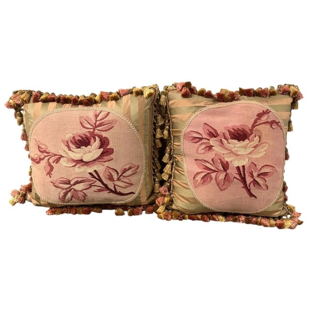 Vintage French Aubusson Tapestry Pillows - Set of 3 For Sale - Image 4 of 16