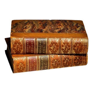 Lovely (2) Volume Leather Spine Antique Book Set 1871 History of England by Lord Macaulay Home Library Decor For Sale