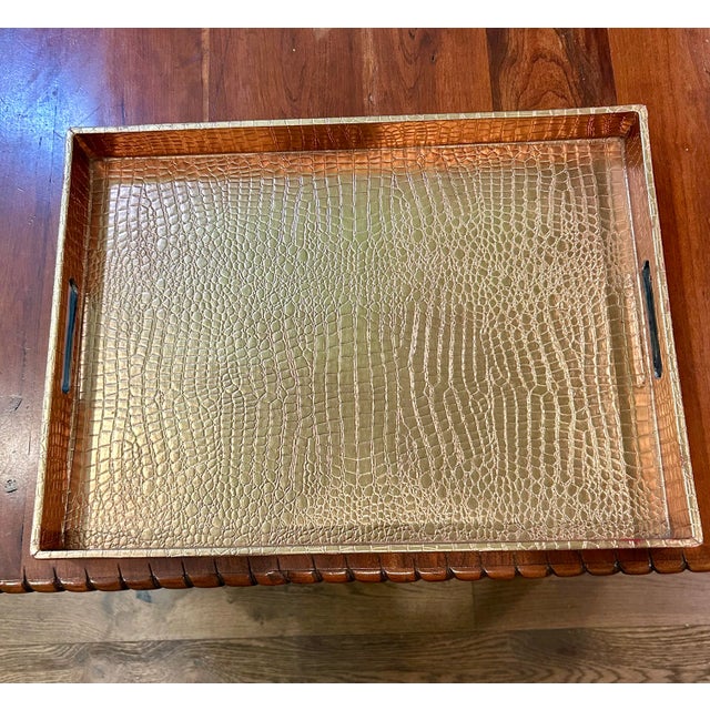 Serving Tray Decor Item with Fashionable Gold Alligator Print Detail.