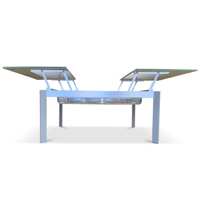 Gray Modernist Metamorphic Extending Glass and Steel Coffee Table with Storage from Knoll, 2000s For Sale - Image 8 of 9