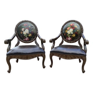 Hand Painted Victorian Style Pair of Chairs 2002 Made by Parker Southern For Sale