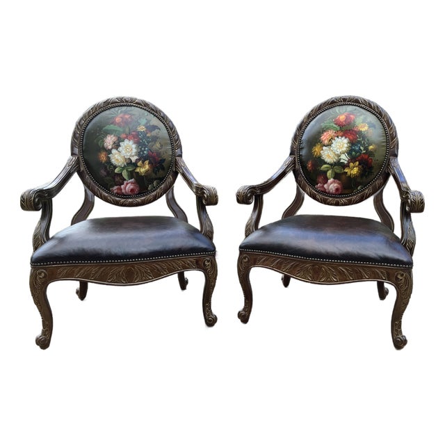 Hand Painted Victorian Style Pair of Chairs 2002 Made by Parker Southern For Sale