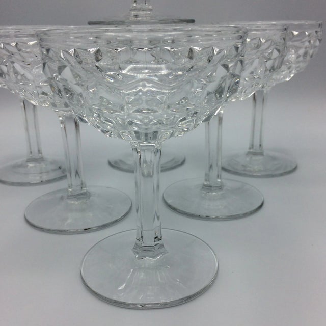 American Fostoria American Clear Champagne or Tall Sherbet Pressed Glasses - Set of 7 For Sale - Image 3 of 13