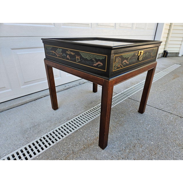 Drexel Drexel Black Lacquered Chinoiserie Side Table For Sale - Image 4 of 11