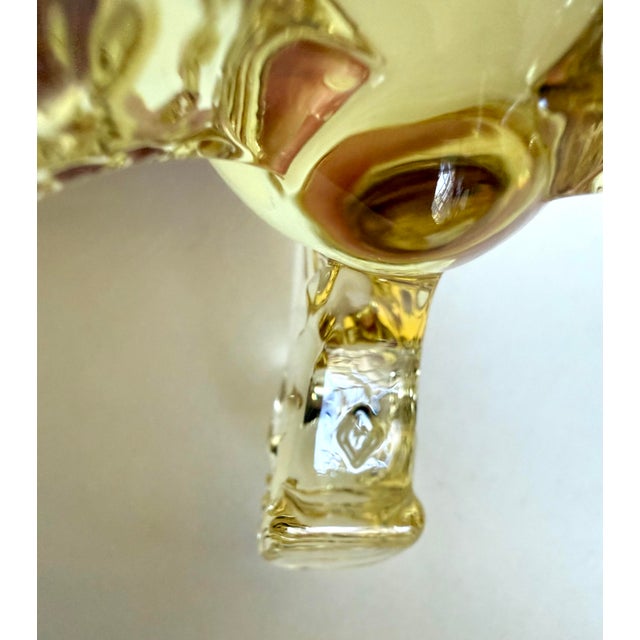 Yellow Pair of Depression Era Heisey Empress Sahara Yellow Glass Dolphin-Toe Candlesticks For Sale - Image 8 of 11
