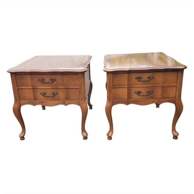 White Furniture French Country Two-Drawer Maple Side Tables For Sale - Image 10 of 10