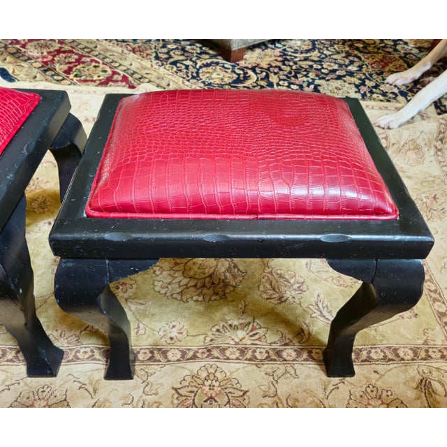 Faux Crocodile Embossed Leather Ottoman Bench Stool - Set of 2 For Sale - Image 9 of 12