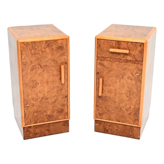 Art Deco Burr Walnut Bedside Cabinets, 1930, Set of 2 For Sale