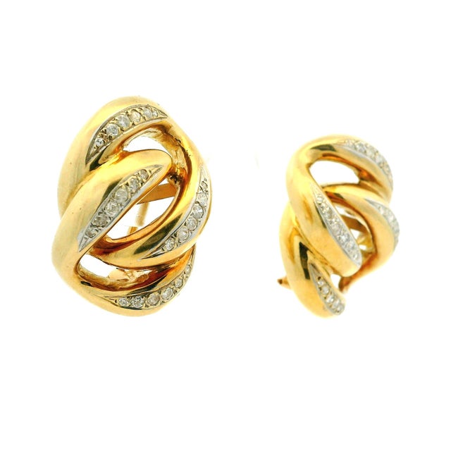 Vintage 2 Carat Diamond Swirl Earrings in 14k Yellow Gold With Omega Backs, A Pair For Sale - Image 4 of 12