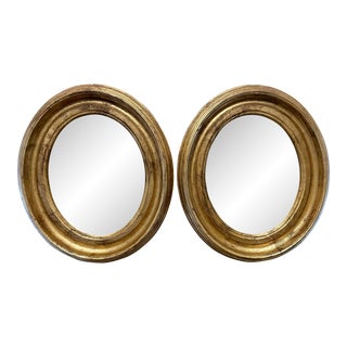 Pair of Antique Gilt Oval Italian Mirrors For Sale