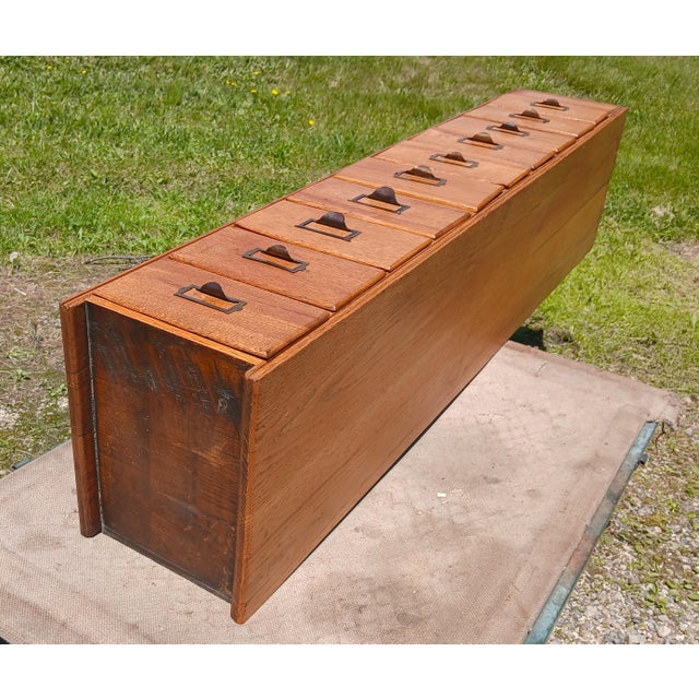 Antique Oak 10 Drawer File or Storage Cabinet 1920s For Sale In Cleveland - Image 6 of 17