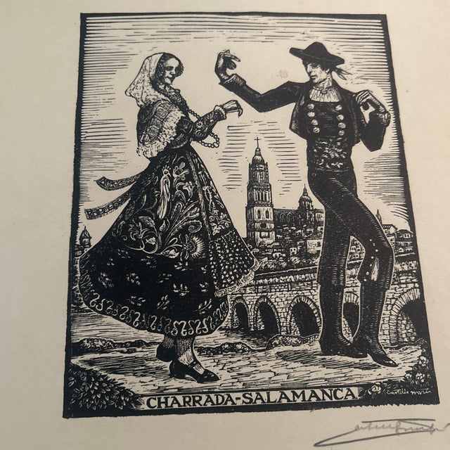 Paper Pair of Circa 1930 Woodcut Engravings by Castells Marti / Hand Signed For Sale - Image 7 of 7