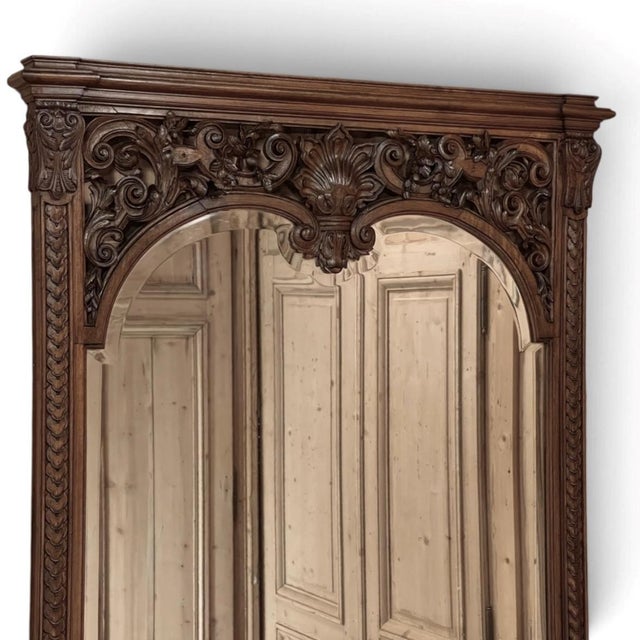 19th Century French Walnut Louis XIV Style Marble-Top Console & Beveled Mirror For Sale - Image 4 of 12