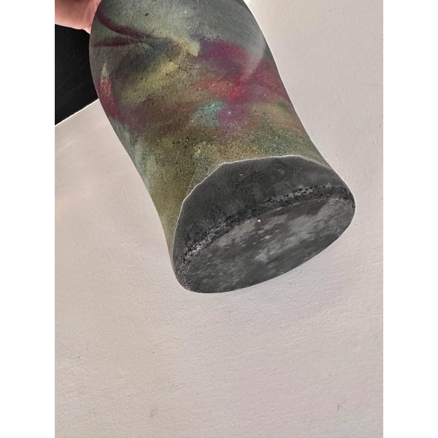 Colorful Raku Pottery Vase With Sleek Silhouette For Sale - Image 4 of 7