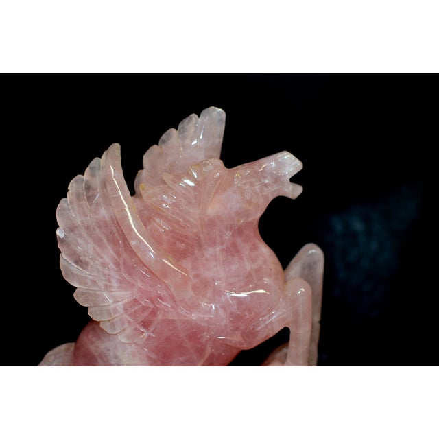 Natural Rose Quartz Pegasus Flying Horse Pink Gemstone For Sale In Los Angeles - Image 6 of 13