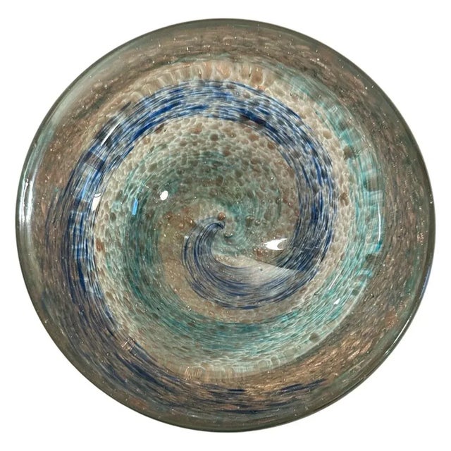 Italian Hand Blown Green Blue and Copper Thick Glass Catchall Bowl Murano Attributed For Sale - Image 4 of 10
