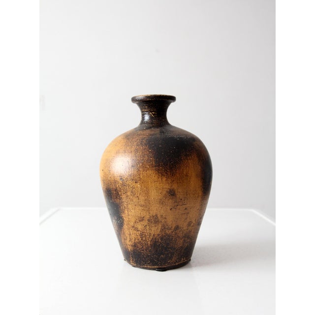 Black Vintage Mid-Century Abstract Pottery Vase For Sale - Image 8 of 13