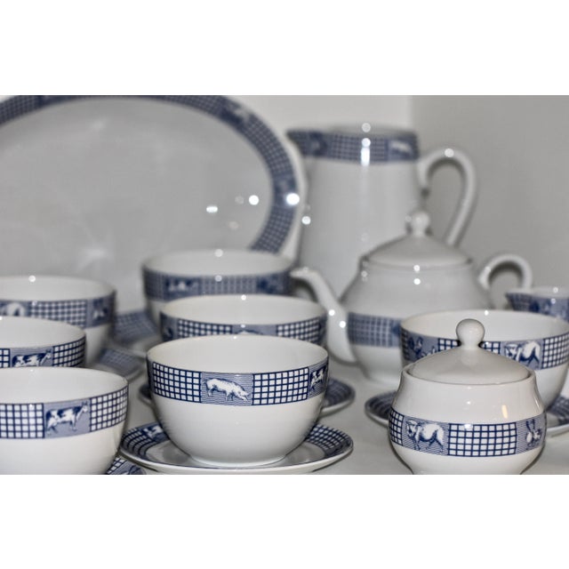 Antique White French Blue & White Porcelain Breakfast Service in the “Ferme D’Antan” Pattern by Jacques Coeur France – 24 Pieces For Sale - Image 8 of 12