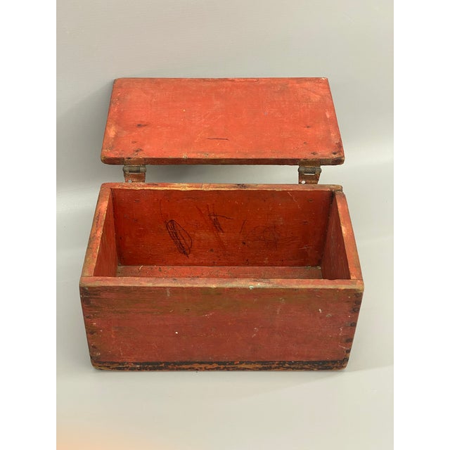 Early 20th Century Red and Black Hand Made Pine Primitive Box For Sale - Image 9 of 15