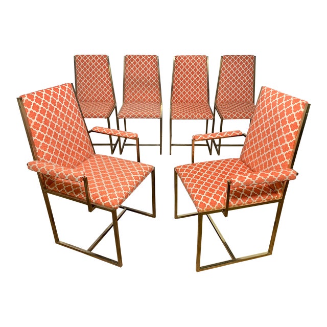 Circa 1960s Mastercraft Style Brass High Back Dining Chairs - Set of 6 For Sale