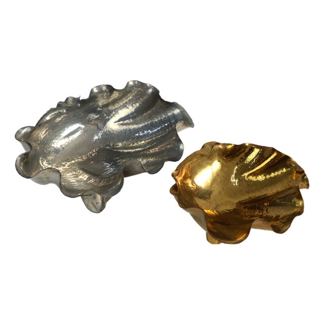 Shell Metal Sculptures by Tommaso Barbi, 1970s, Set of 2 For Sale