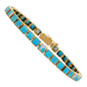 18k Yellow Gold Natural Square Cut 10.15 Ct Turquoise Tennis Bracelet