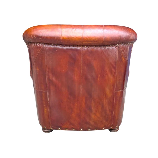 Churchill Tufted Leather Armchair & Ottoman, Newly Dyed, Restoration Hardware Style For Sale - Image 15 of 15