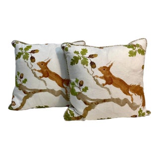 Pair of 16” Square Pillows With a Squirrel Print - Made in U K For Sale