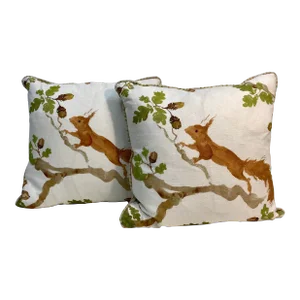 Pair of 16” Square Pillows With a Squirrel Print - Made in U K
