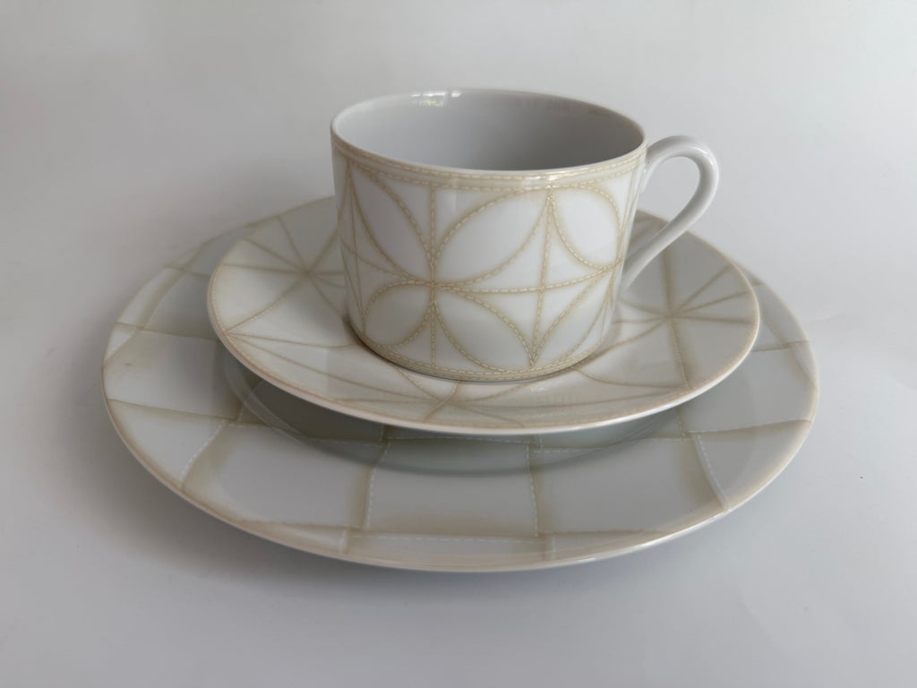 Lino Avorio Cup with Saucer and Plate by Emilio Bergamin for Taitü