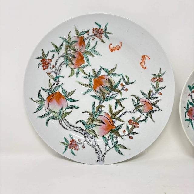 Hollywood Regency Vintage Chinese Peaches and Bats Porcelain 10-Inch Plate For Sale - Image 3 of 5