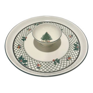 Late 20th Century Mikasa Heritage Christmas Story Chip and Dip Serving Set, 2 Pieces For Sale