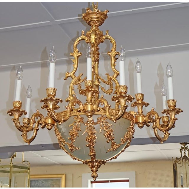 1990s Italian Fbai Gold Gilt Bronze & Crystal 12 Light Louis XV Style Chandelier For Sale - Image 12 of 12