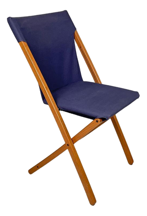 Italian Folding Chair in Wood and Blue Fabric Structure, 1990s