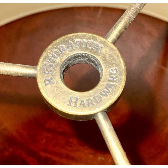 Metal Restoration Hardware Modern Brass Geometric Table Lamp With Rh Linen Shade For Sale - Image 7 of 7