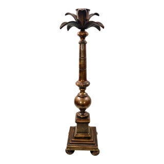 Vintage LPatinated Brass Palm Tree Candlestick Holder For Sale