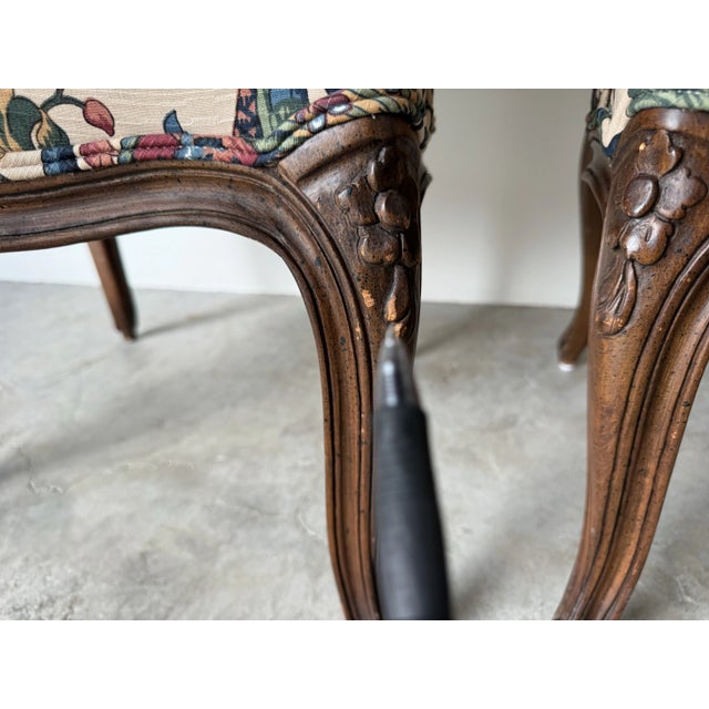 Vintage Hollywood Regency Louis XV-Style High-Back Carved Wood Accent Chairs - A Pair/Sold For Sale - Image 12 of 12