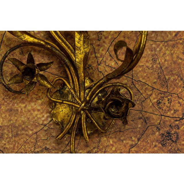Hollywood Regency Gilt Metal Botanical Two-Light Wall Sconce, 1950s For Sale - Image 4 of 18