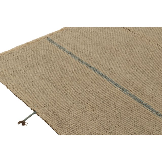 2010s Rug & Kilim’s Contemporary Kilim in Sandy Solid Beige-Brown With Blue Accents For Sale - Image 5 of 7