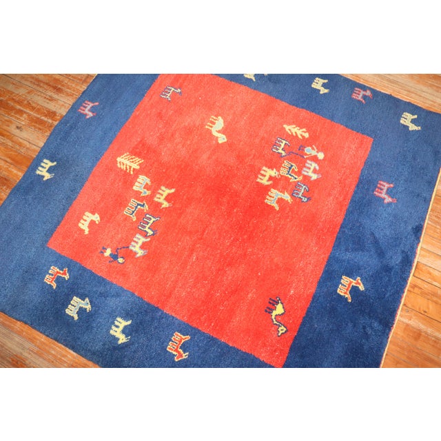Folk Art Square Gabbeh, 4'10'' X 4'10'' For Sale - Image 3 of 8