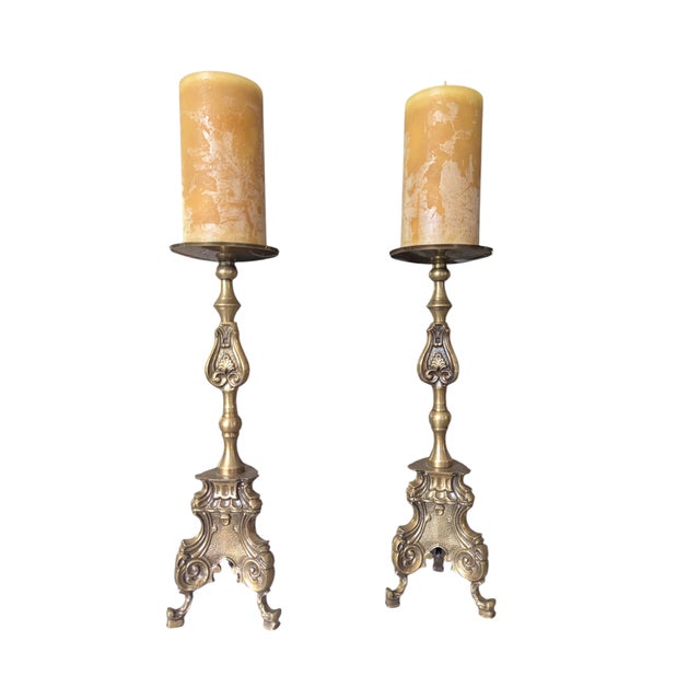 Victorian Antique Belle Epoque Bronze Altar Candle Holders-a Pair For Sale - Image 3 of 17