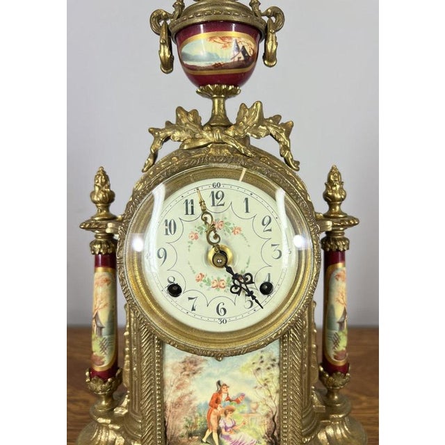 Lancini Imperial Ormolu Porcelain Gilt Brass Mantle Clock Garniture, Set of 3 For Sale - Image 5 of 17
