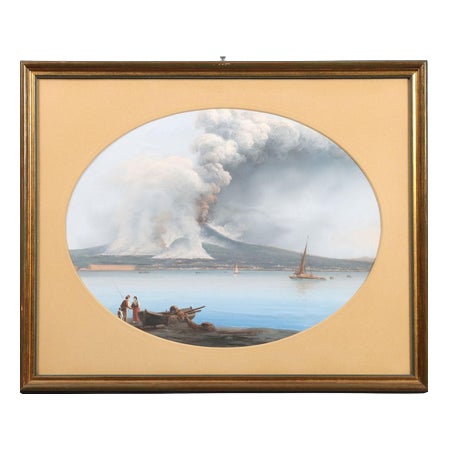 View from Vesuvius, Gouache on Cardboard, 20th Century, Framed For Sale