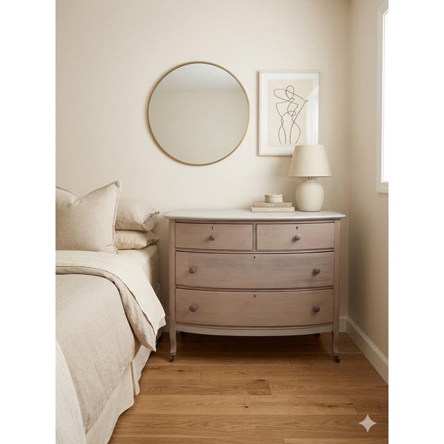 Simple mahogany dresser with curved legs. Drawers stained in Flagstone and top, sides and bottom painted in Oyster.