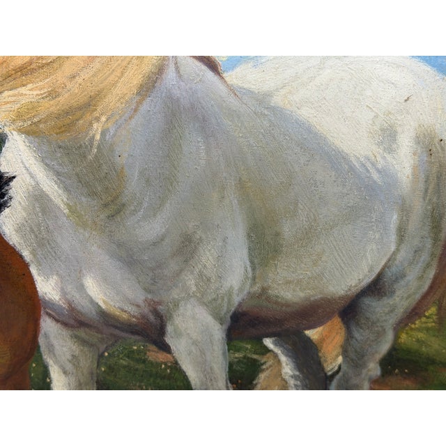 Gilt Framed Oil Painting Grey Mare and Chestnut Foal "Mother and Son" After Henry William Banks Davis Ra For Sale - Image 14 of 18
