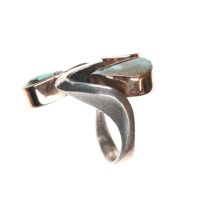 Sz6 Barbaros Yasar Bora Sterling turquoise freeform ring For Sale - Image 4 of 10